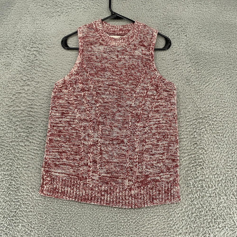 LOFT Sweater Vest Womens Small Red Marled Cable Knit Sleeveless Crew Neck